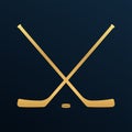 Ice hockey crossed sticks and puck icon Black silhouette isolated on white background. Sport equipment symbol. Vector illustration Royalty Free Stock Photo